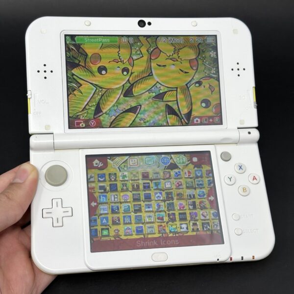 New Nintendo 3DS XL (64GB) – 600+ Games | White and Yellow Pikachu (Top IPS) - Image 2